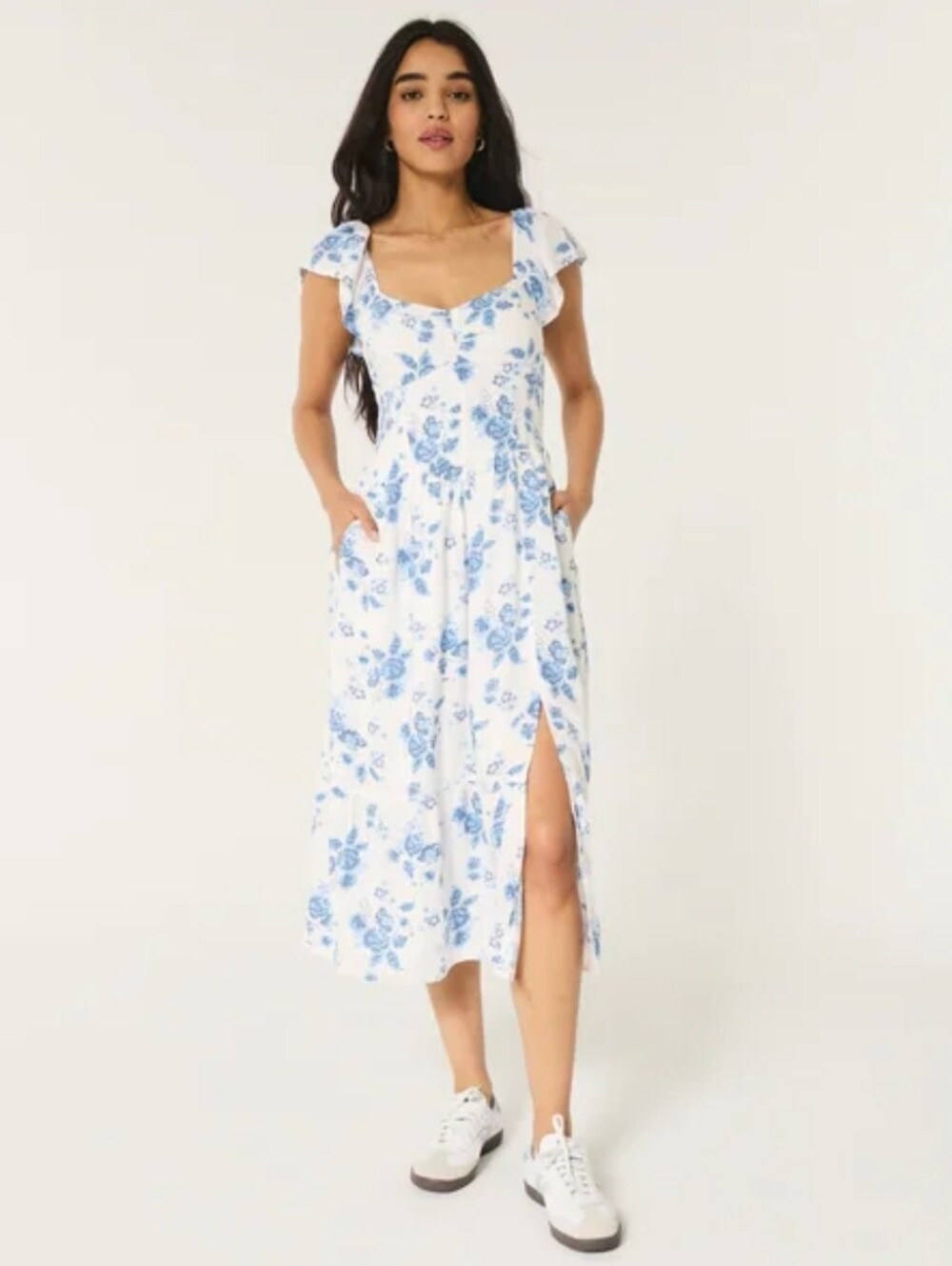 Hollister Floral Baby Doll Cinch Bust Basque Waist Midi Dress S Cottage Vacay